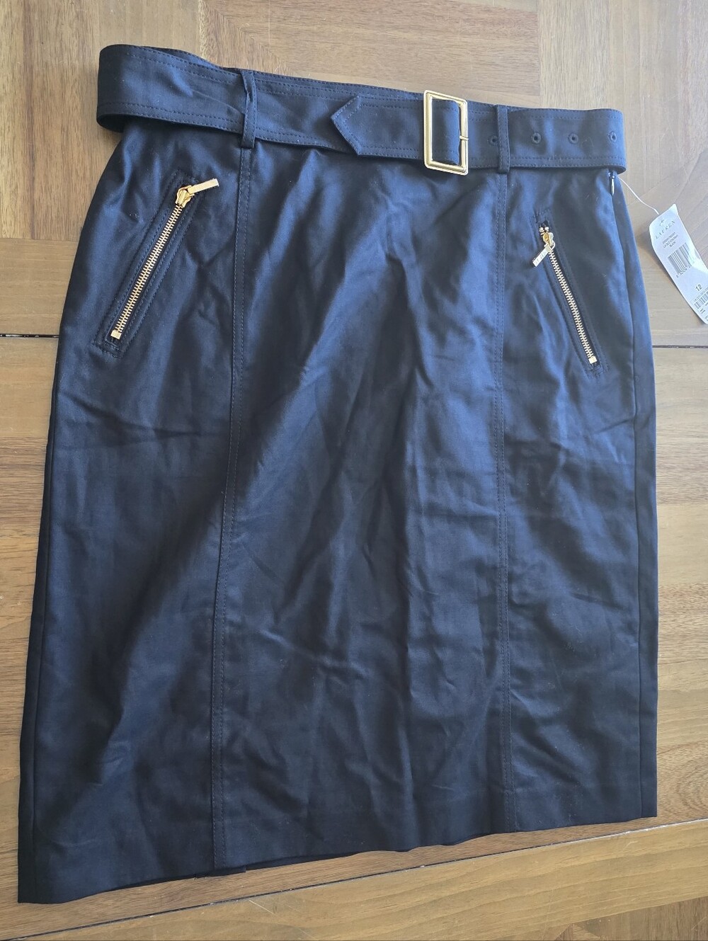 Lauren Ralph Lauren Black Belted Pencil Skirt Sz 12 / Large Gold Accents NWT